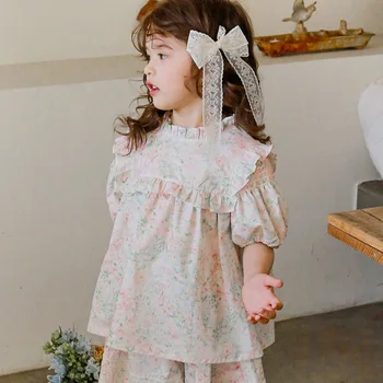 2023 Летняя детская рубашка в корейском стиле с милым принтом с коротким рукавом, Модный Новый дизайн, хлопок, Мягкий Стиль Принцессы