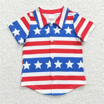 BT0196, Новый модный топ в полоску со звездами в Национальный день мальчиков, Весенняя рубашка с отворотом в повседневном стиле, Одежда для маленьких мальчиков