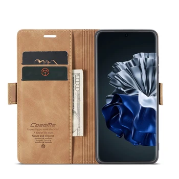 CaseMe Чехол для Huawei P60/P60 Pro/P60 Art с Магнитной Застежкой Роскошный Кожаный бумажник в стиле Ретро со Слотами для карт и Подставкой для Наличных