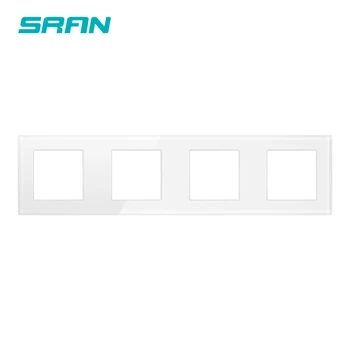 SRAN 4-рамочная пустая панель с установочной железной пластиной 344 мм * 86 мм, белый кристалл, панель розетки из закаленного стекла