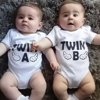 Боди с короткими рукавами для новорожденных, одежда для мальчиков и девочек Twins A & B 2020, летняя одежда для малышей-близнецов, одежда из ткани Rompa