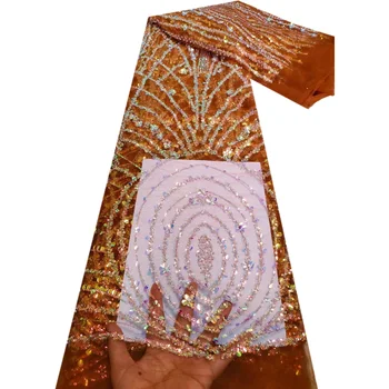 Высококачественная Африканская французская тюлевая кружевная ткань с пайетками Африканская кружевная ткань 5 ярдов Нигерийская кружевная ткань для свадьбы T416
