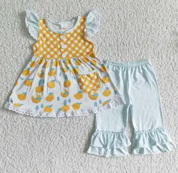 Горячая распродажа детской весенней одежды RTS, Комплект оранжевой одежды для маленьких девочек, Бутик одежды