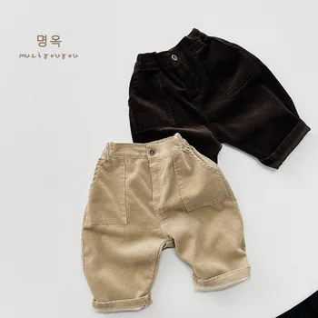Детские вельветовые брюки 2023, весна-лето, широкие спортивные штаны для маленьких мальчиков, повседневные штаны для маленьких мальчиков