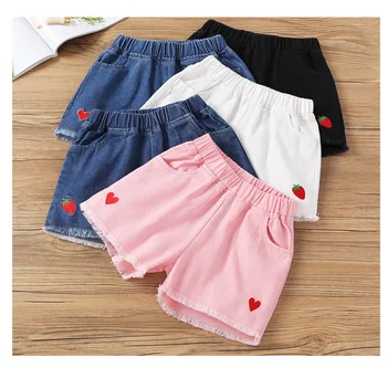 Джинсовые шорты для девочек, летние милые короткие штаны для подростков, детская пляжная одежда, детские шорты для девочек