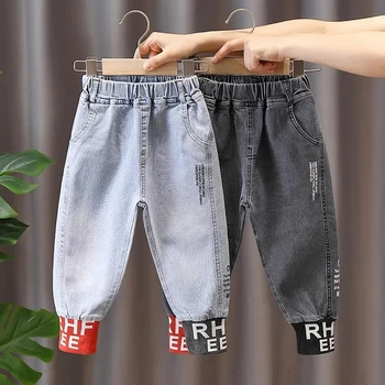 Джинсы для мальчиков 2023 года, новые весенне-осенние детские Корейские брюки, модные повседневные брюки для мальчиков, детские брюки