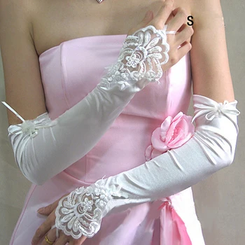 Женские Свадебные Перчатки с белой кружевной аппликацией из бисера Длиной до локтя Свадебные Аксессуары