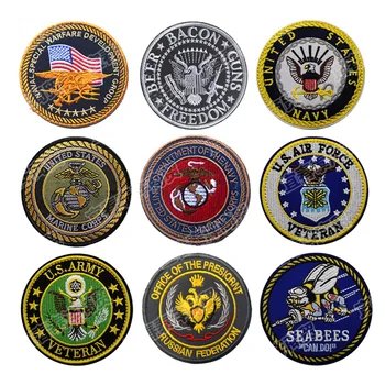 Значки с вышивкой ветеранов США, знаки отличия Корпуса морской пехоты, тактическая нашивка Seabees с крючком и петлей, Американская военная эмблема