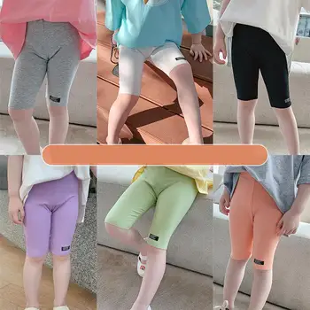 Леггинсы для девочек-подростков, модные Новые дизайнерские дышащие однотонные универсальные брюки, детские Летние повседневные спортивные тонкие колготки, шорты