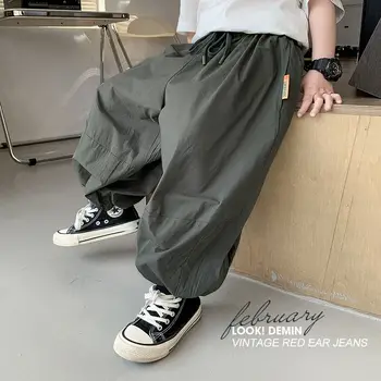 Летние детские штаны в корейском стиле 2023, Длинные Свободные прозрачные и дышащие крутые брюки-карго, Мягкий модный Новый дизайн