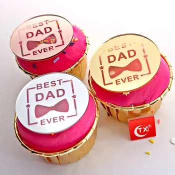 Мини-акриловые топперы для торта на День отца из розового золота с круглым галстуком-бабочкой для украшения торта на День рождения папы