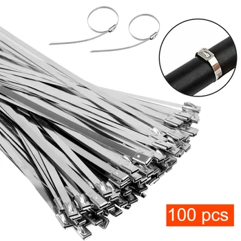 Многоцелевые металлические вытяжные стяжки Шириной 4,6 мм, самоблокирующаяся кабельная стяжка на молнии, 100 шт. / комплект кабельных стяжек из нержавеющей стали