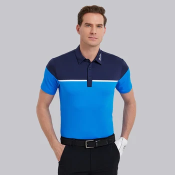 Мужская футболка для гольфа с короткими рукавами 2023, Летняя спортивная быстросохнущая рубашка контрастного цвета, мужская одежда для гольфа