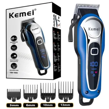Мужская электрическая машинка для стрижки волос Kemei KM-1995, USB Перезаряжаемая мужская регулируемая электрическая машинка для стрижки бороды, машинка для стрижки волос