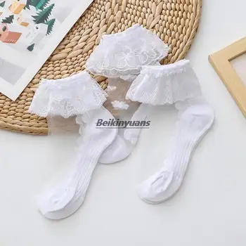 Новые летние детские носки, кружевные носки для девочек, шелковые чулки из сетчатого стекла принцессы, белые носки для девочек