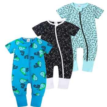 Новые поступления Детские ползунки Одежда для девочек Комбинезон на молнии с коротким рукавом для мальчиков Детский костюм для младенцев Одежда для малышей Боди для новорожденных