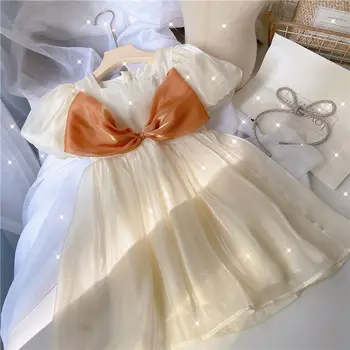 Платье для девочек, детское вечернее платье для детской вечеринки 2023, Бежевое Весенне-осеннее Хлопковое платье с цветочным узором для девочек, Высококачественная Детская одежда