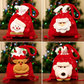 Рождественский подарочный пакет Вязаные куклы Санта-Лось, Снеговик, Медведь, Упаковка конфет и яблок на шнурке в канун Рождества, Рождественское украшение в пользу ребенка