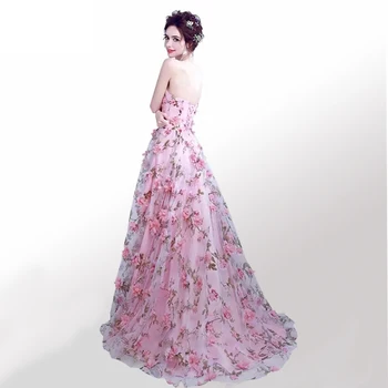 Розовые вечерние платья трапециевидной формы без бретелек длиной до пола из цветочного шифона/свадебные платья для новобрачных, свадебные платья для выпускного вечера, бесплатная доставка