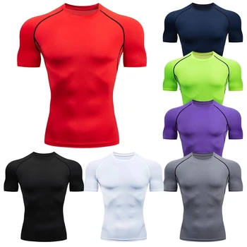 Спортивная футболка для мужчин, быстросохнущие спортивные футболки с коротким рукавом, компрессионная рубашка для фитнеса, футболка для тренировок и бега, мужская футболка Rashgard
