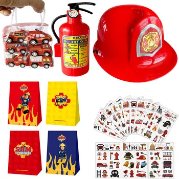 Сувениры для вечеринки в честь пожарного, игрушка в виде пожарной машины, детские шлемы для мальчиков, шляпы, наклейки, подарочный пакет, принадлежности для вечеринки в честь дня рождения малыша, подарки
